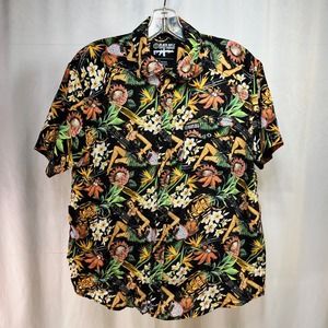 Black Rifle Coffee Company Hawaiian Shirt Mens Small Gatling Gun Hula Girl Black